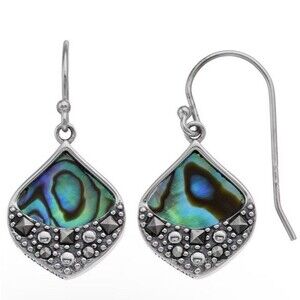Sterling Silver Abalone Marcasite Sparkling Iridescent Drop Earrings SLC 925 Th